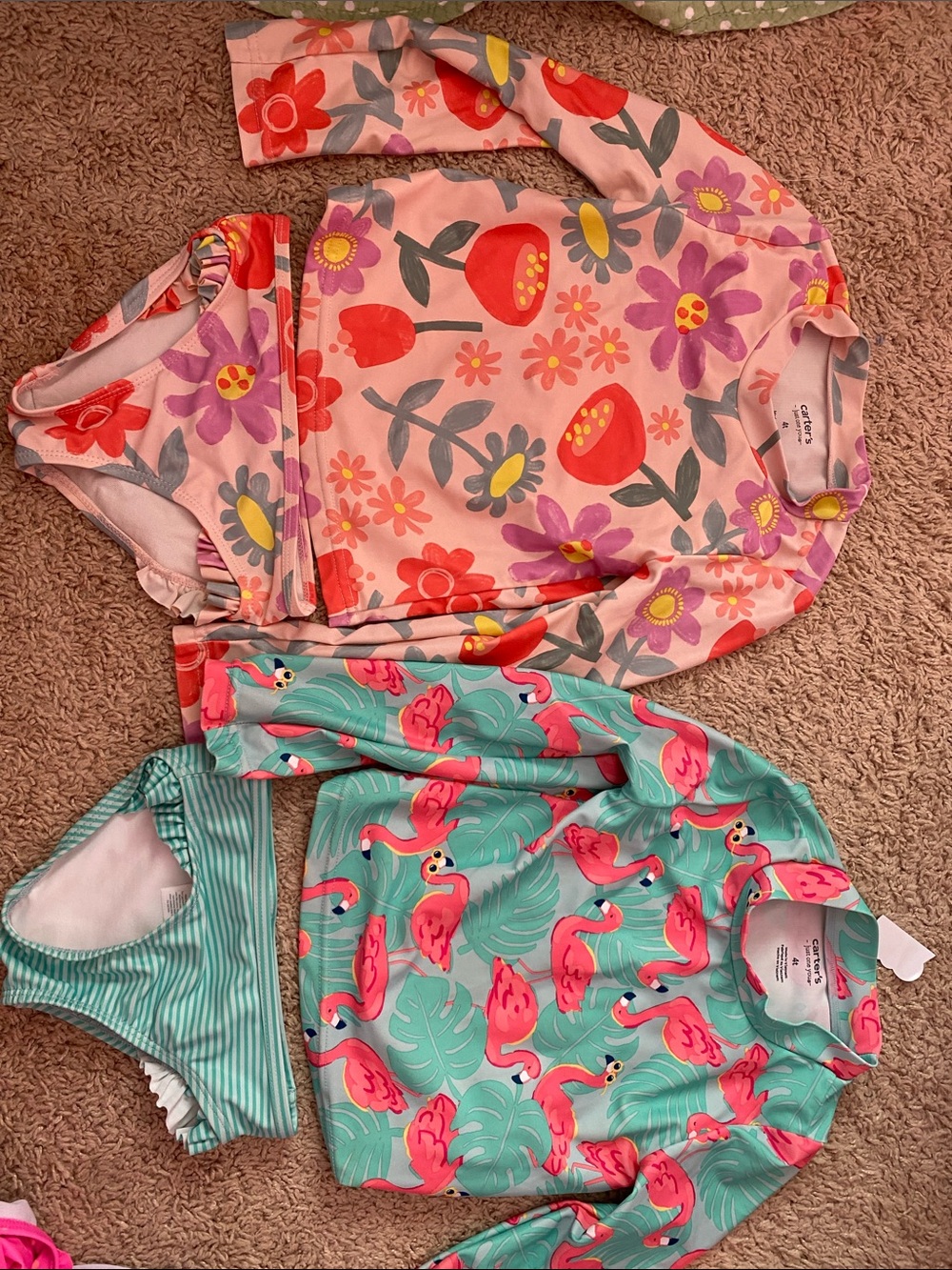 Carter's Pink Floral Rash Guard Top with Yellow Sun Accents